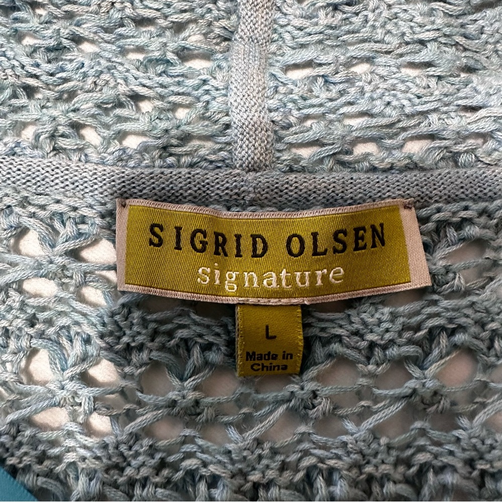 Sigrid Olsen Knit Crochet Cardigan Blue Sky Large Women’s - Picture 3 of 8